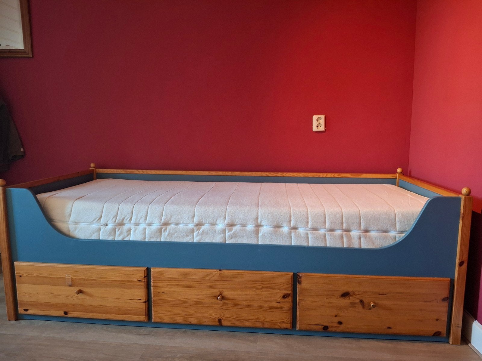 compleet bed kajuitbed met 3 opberglades - Blauw/Hout, Huis en Inrichting, Slaapkamer | Bedden, Ophalen, Gebruikt, Eenpersoons