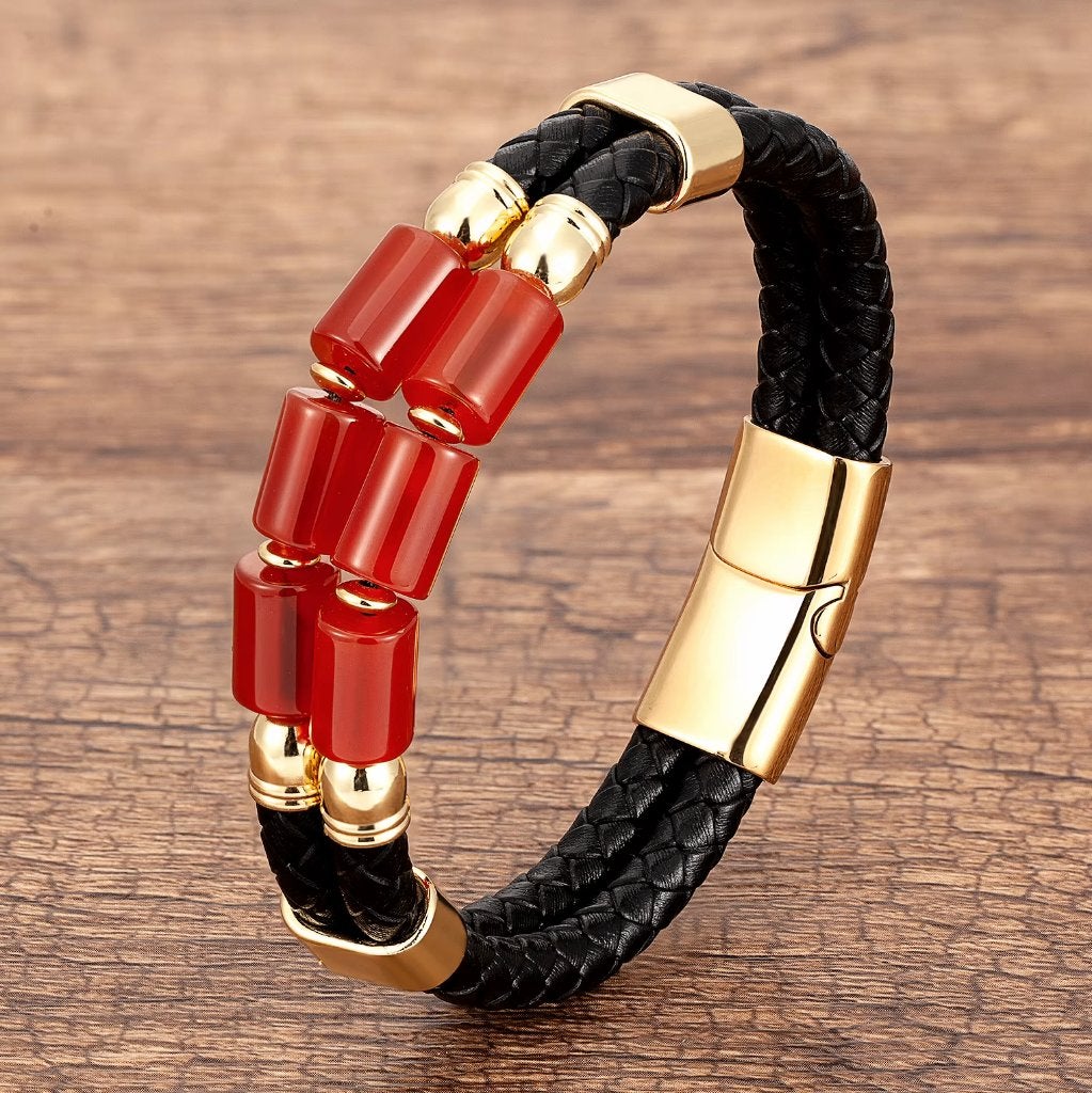 Zwarte Leren Armband Met Rode Agaat, Verzenden, Zwart, Nieuw, Leer