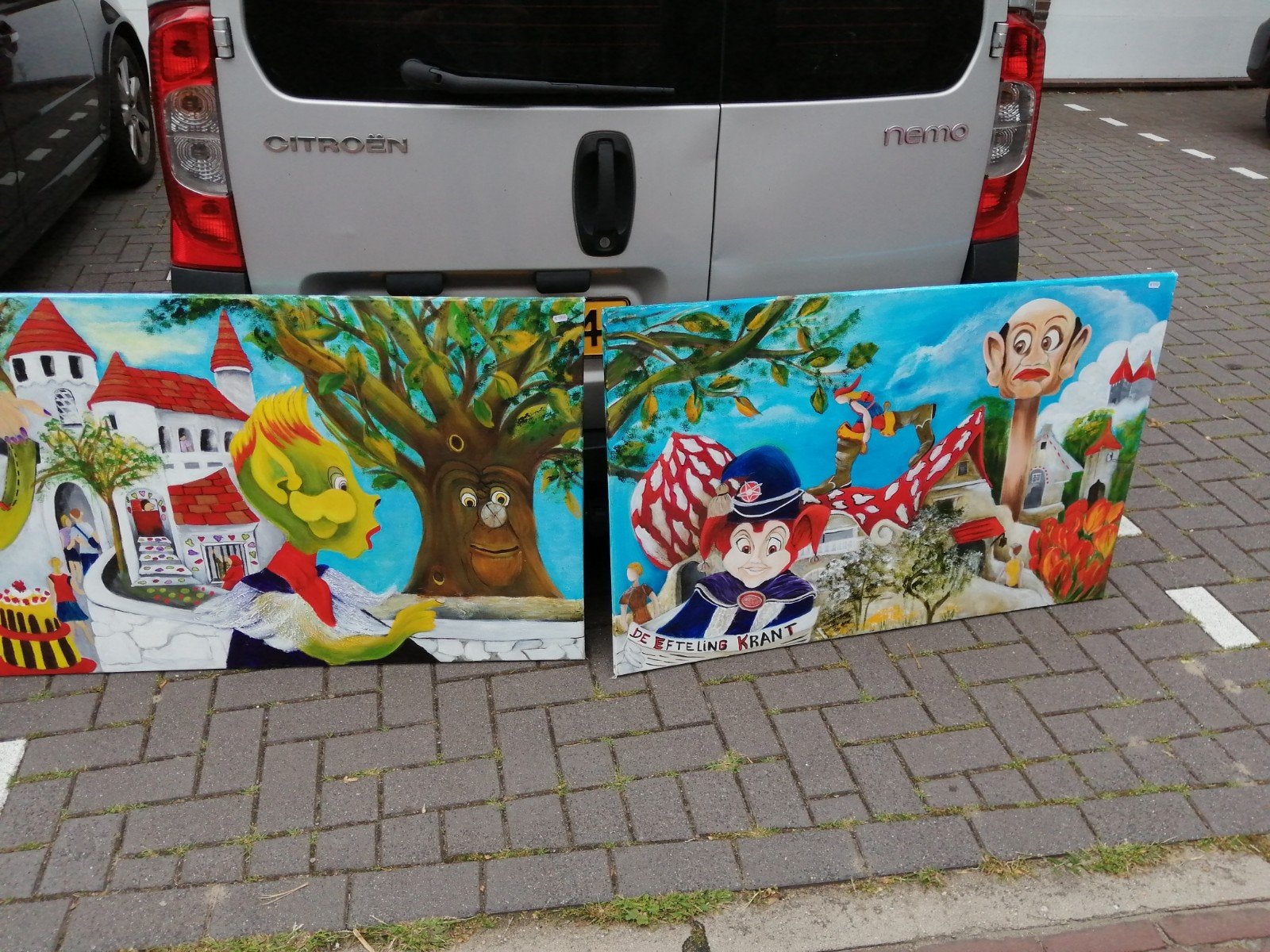 4 gigantische geschilderde prenten efteling op linnen 115x75, Verzamelen, Ophalen, Efteling, Overige typen, Zo goed als nieuw