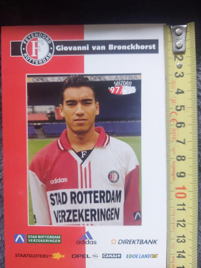 Feyenoord Spelerskaart Giovanni van Bronckhorst '97/'98, Ophalen of Verzenden
