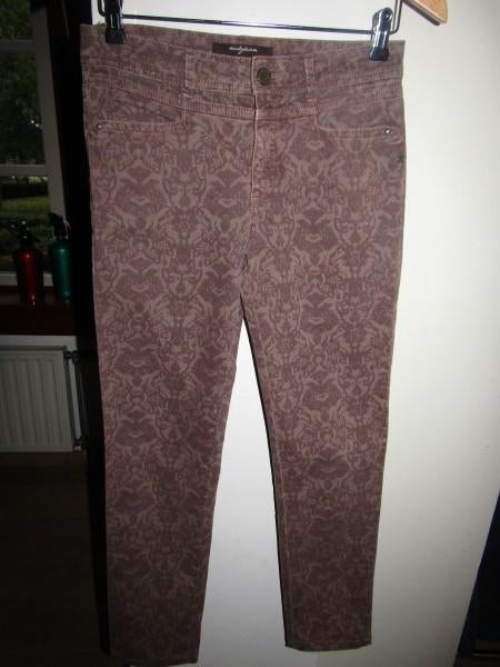 F1347 Nickjean mt 36 jeans taupe bruin gobelin patroon jogg, Bruin, Verzenden, Zo goed als nieuw, Maat 36 (S)