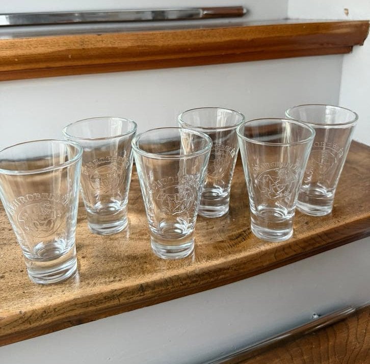 6x Schrobbelèr borrelglas, Ophalen of Verzenden, Zo goed als nieuw, Borrel- of Shotglas