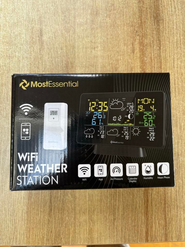 MostEssential WiFi Weerstation met sensoren, Audio, Tv en Foto, Weerstations en Barometers, Verzenden, Zo goed als nieuw, Weerstation