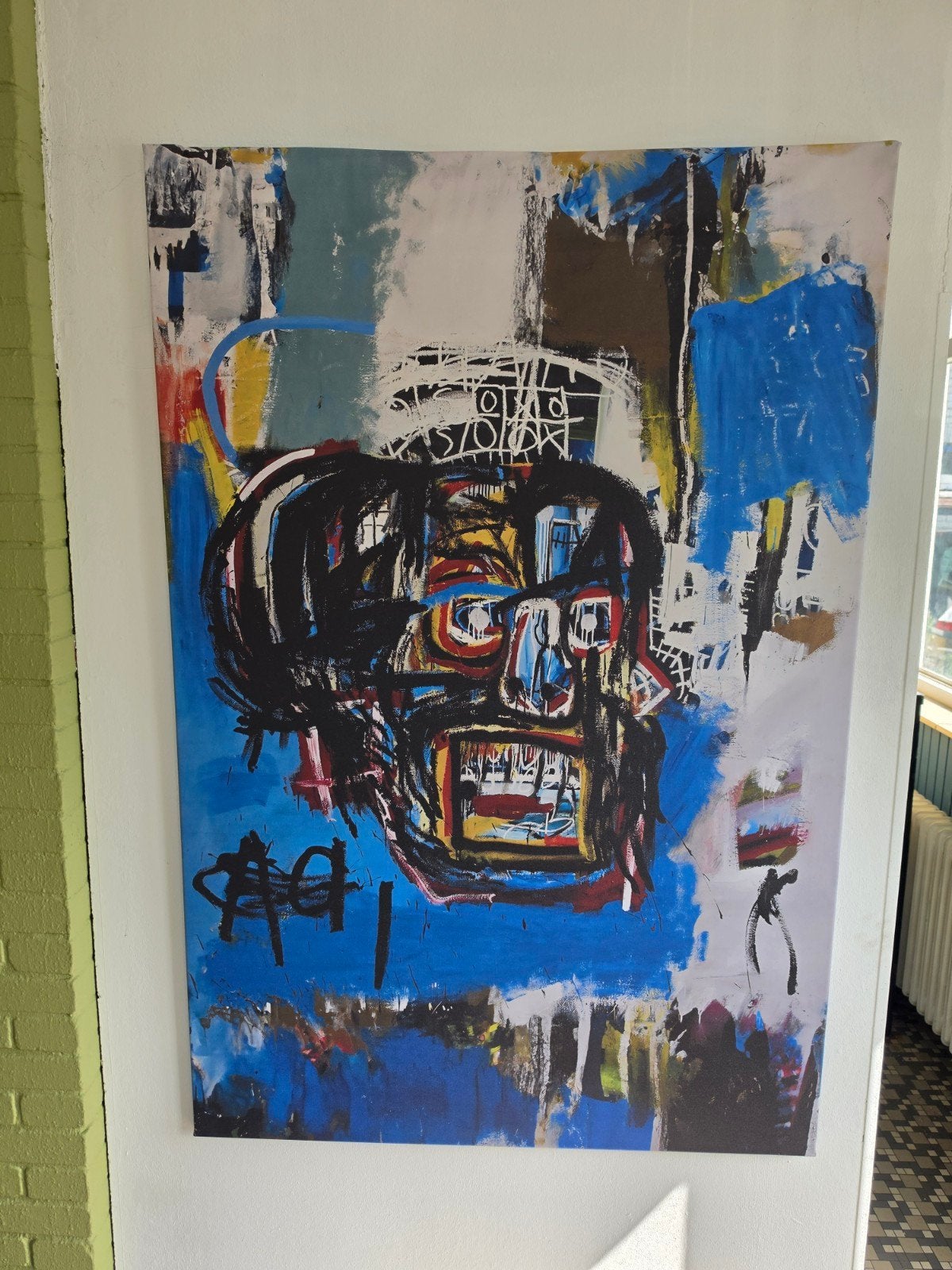 Abstract Schilderij in Basquiat Stijl - Levendige Kleuren, Abstract, Acrylverf, Ophalen of Verzenden, Op houten frame