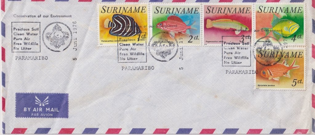 Suriname 1976 Lp Milieubescherming Tropische vissen, Postzegels en Munten, Verzenden, Envelop
