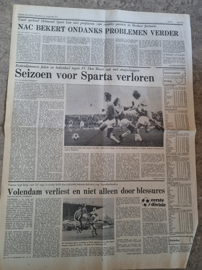 Voetbal Wedstrijd FC Den Bosch tegen Sparta (1974), Ophalen of Verzenden, 1960 tot 1980, Knipsel(s)