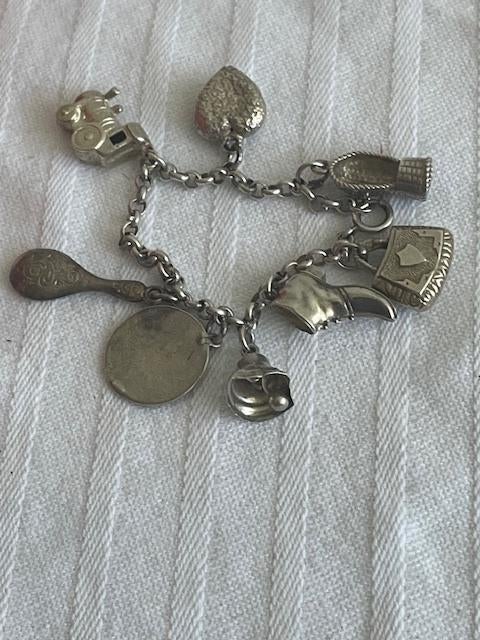 Bedelarmbandje met 8 Bedeltjes, Sieraden, Tassen en Uiterlijk, Armbanden, Ophalen of Verzenden, Gebruikt, Zilver, Zilver