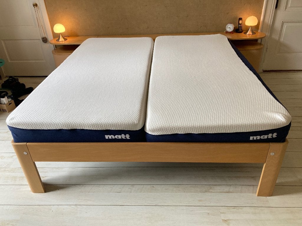 Auping Auronde 180x200bed+ spiraalbodems + achterwand, Ophalen, Verstelbaar, Beige, Tweepersoons