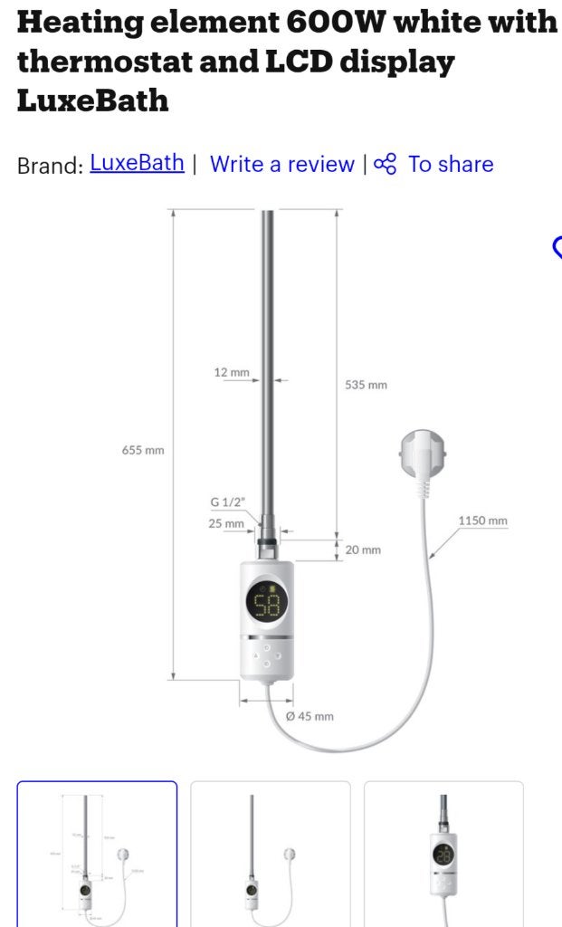 LuxeBath heating element 600W, Ophalen, 30 tot 80 cm, 500 tot 800 watt, Radiator