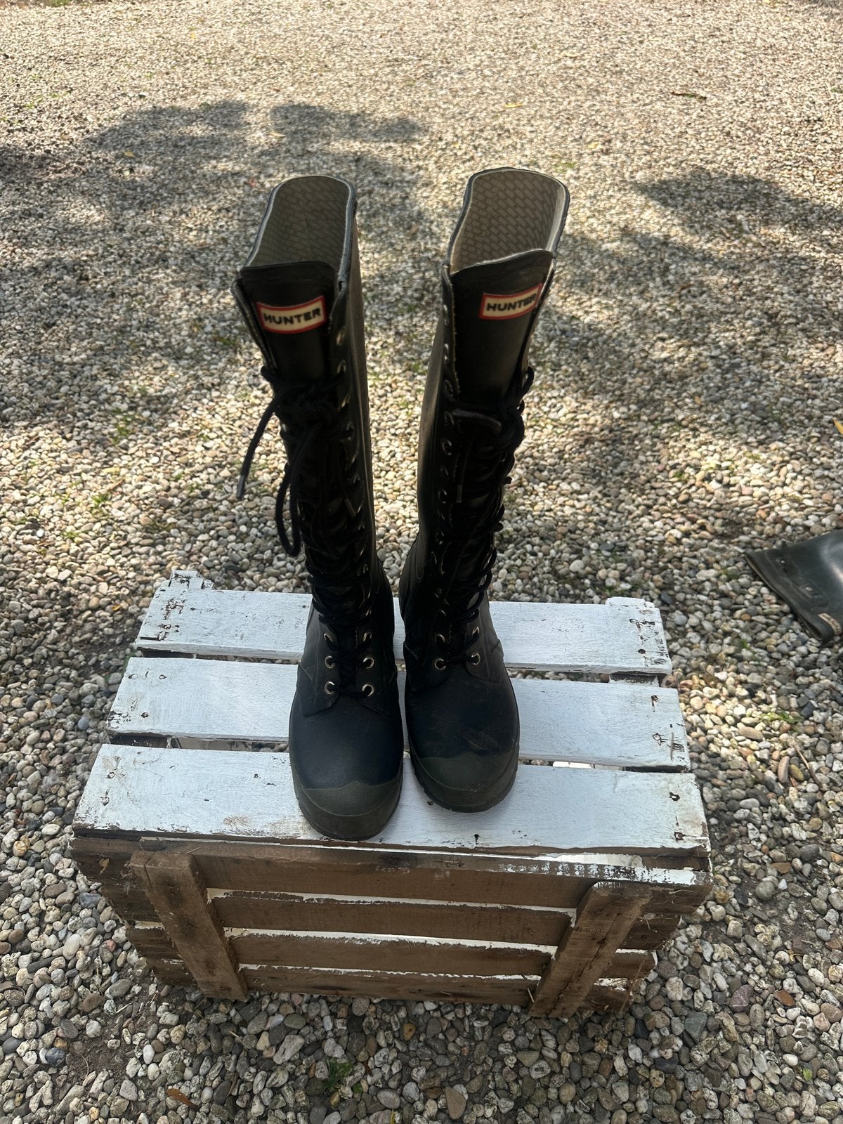 Hunter regenlaarzen met veters - Maat 38, Kleding | Dames, Schoenen, Ophalen, Gedragen, Groen, Regenlaarzen
