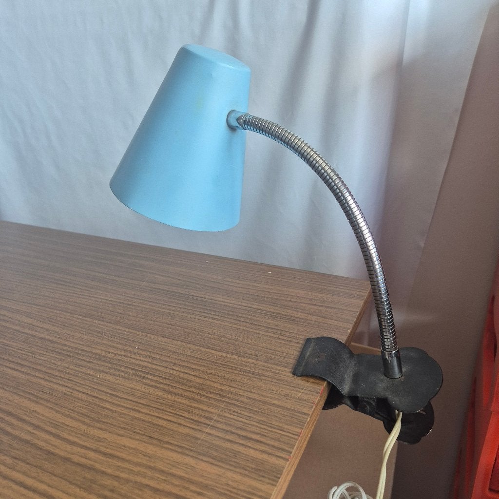 Vintage klemlamp blauw, Blauw, Met schakelaar, Gebruikt, Vintage