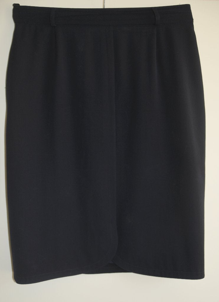 Zuiver scheerwol Escada rok donker blauw m 44 Margaretha Ley, Maat 42/44 (L), Escada, Gedragen, Onder de knie