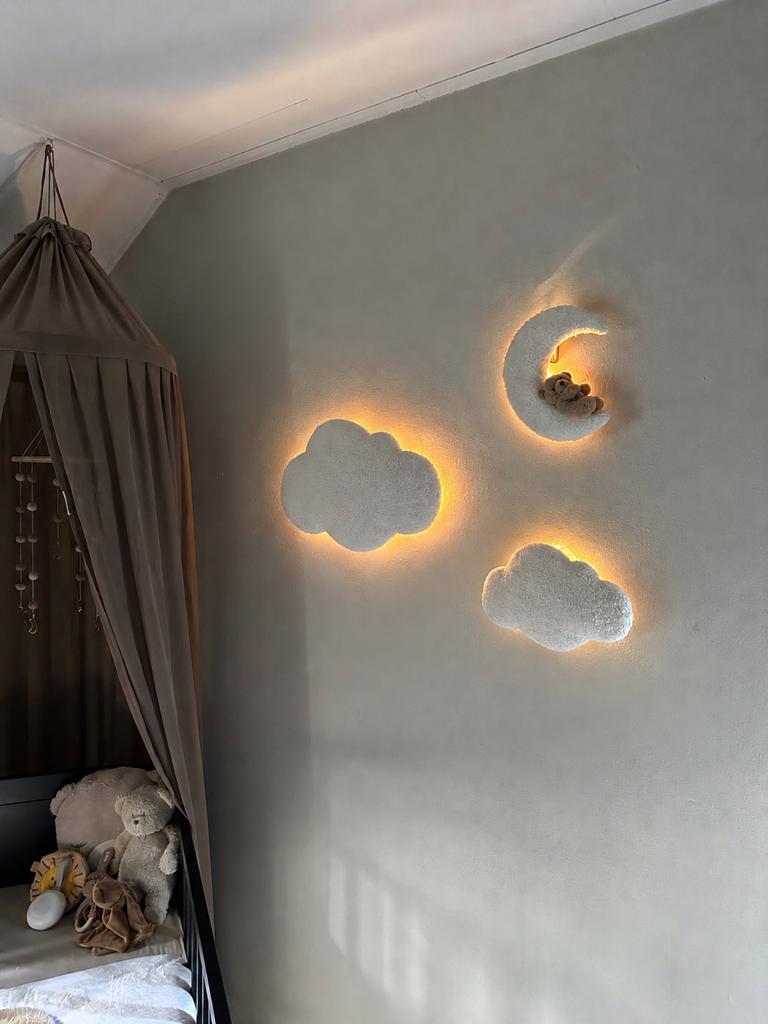 Set van 3 maan met beertje en wolkjes wandlamp dreamlight, Ophalen of Verzenden, Nieuw, Lamp