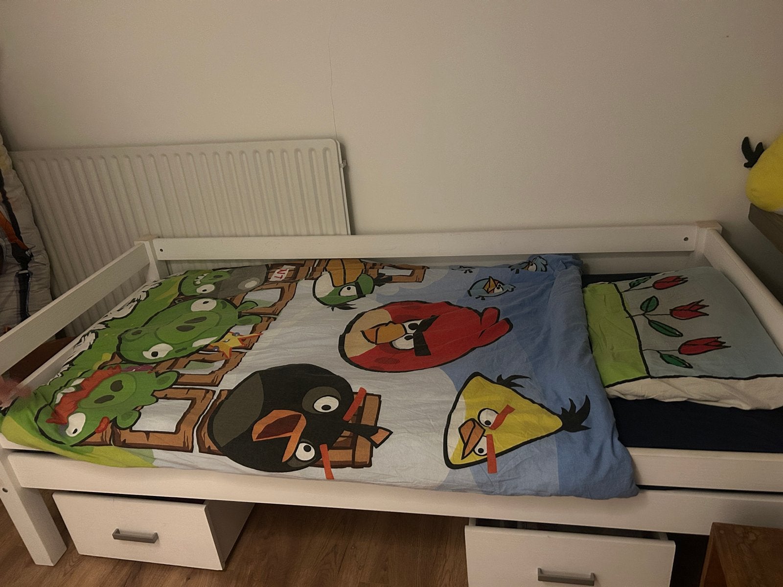 Eenpersoonsbed met lades - wit hout, Ophalen, Gebruikt, 90 cm, Eenpersoons