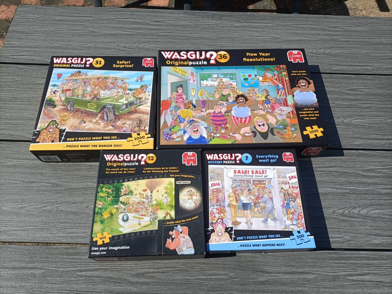 Wasgij Puzzels: 2x 1000 stukjes, 2x 500 stukjes, Ophalen of Verzenden, 500 t/m 1500 stukjes, Zo goed als nieuw, Legpuzzel