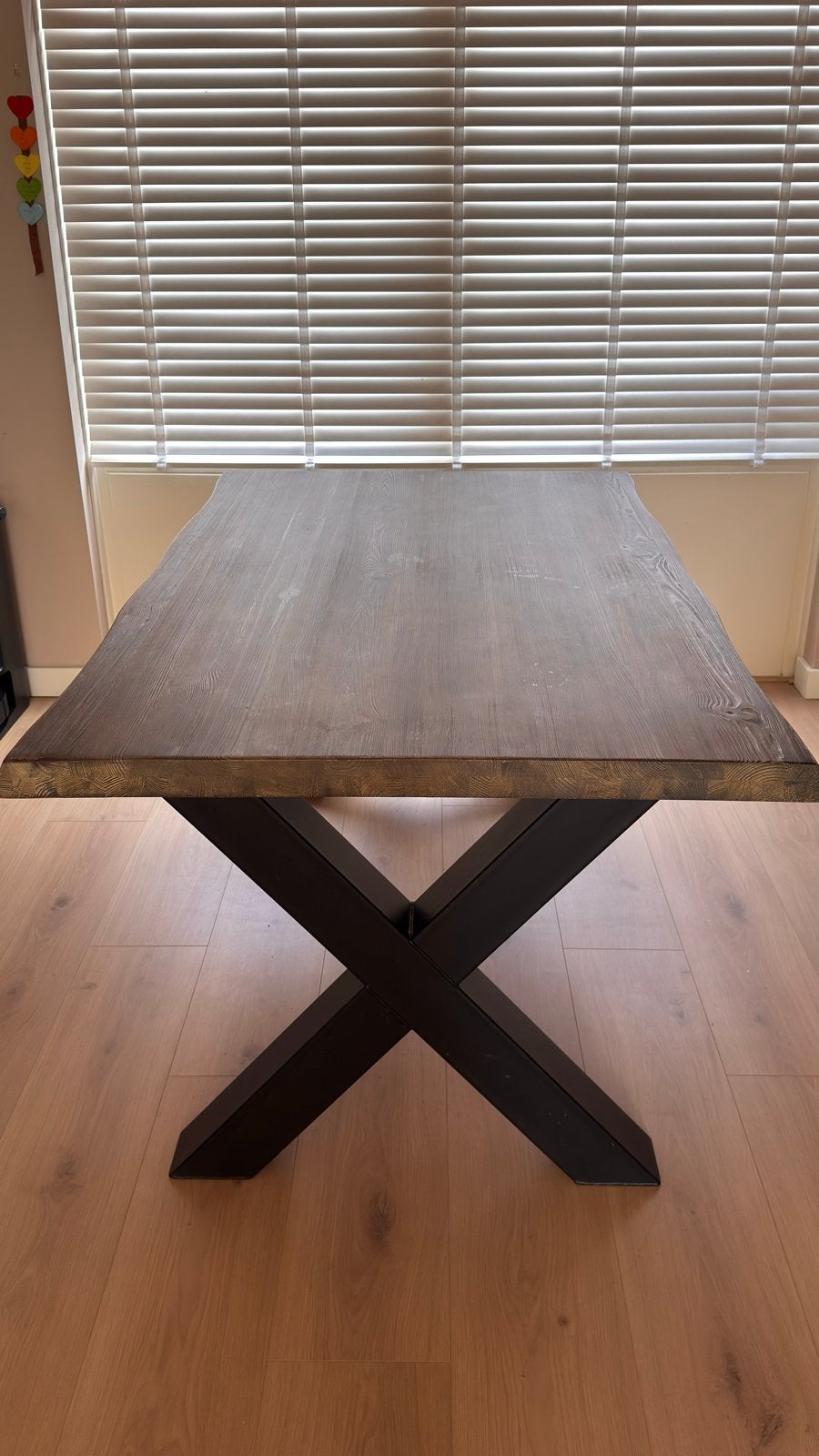 Haco Boomstam eettafel 160x100cm INCL. 4 stoelen!, Ophalen, Gebruikt, 50 tot 100 cm, 150 tot 200 cm