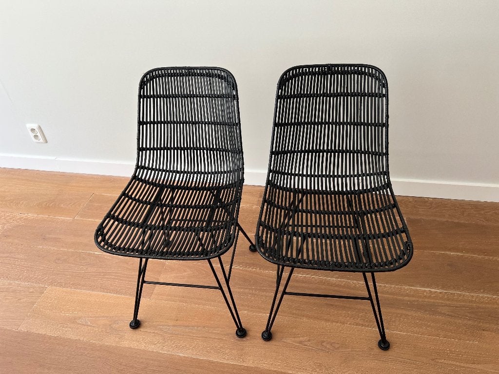 HK Living rotan stoelen, Huis en Inrichting, Ophalen, Twee, Zwart, Riet of Rotan