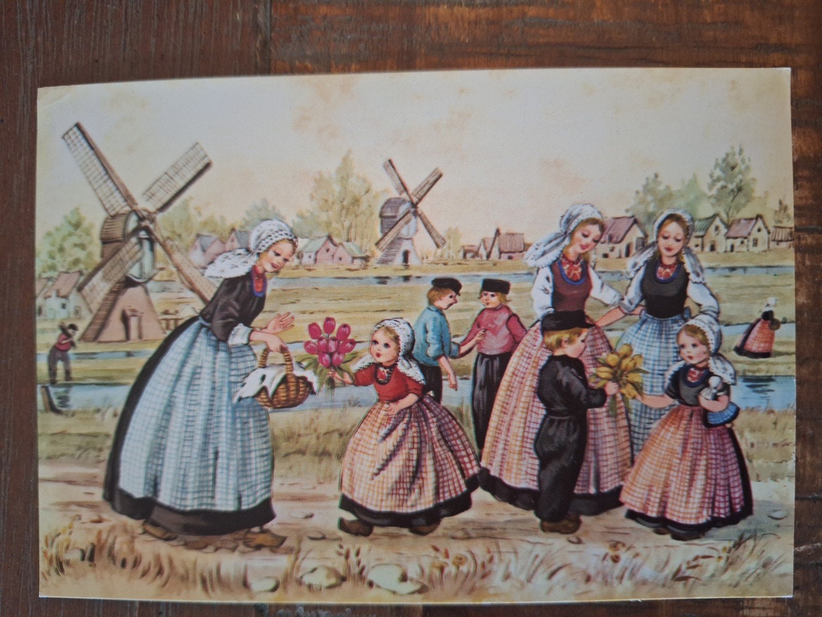 Vintage Ansichtkaart - Klederdracht en molens, Ophalen of Verzenden, Gelopen, Klederdracht