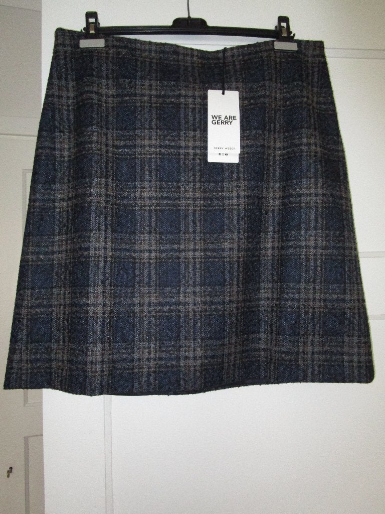 Gerry Weber korte rok A-lijn ruitpatroon blauw beige zwart, Kleding | Dames, Blauw, Maat 42/44 (L), Nieuw, Ophalen of Verzenden