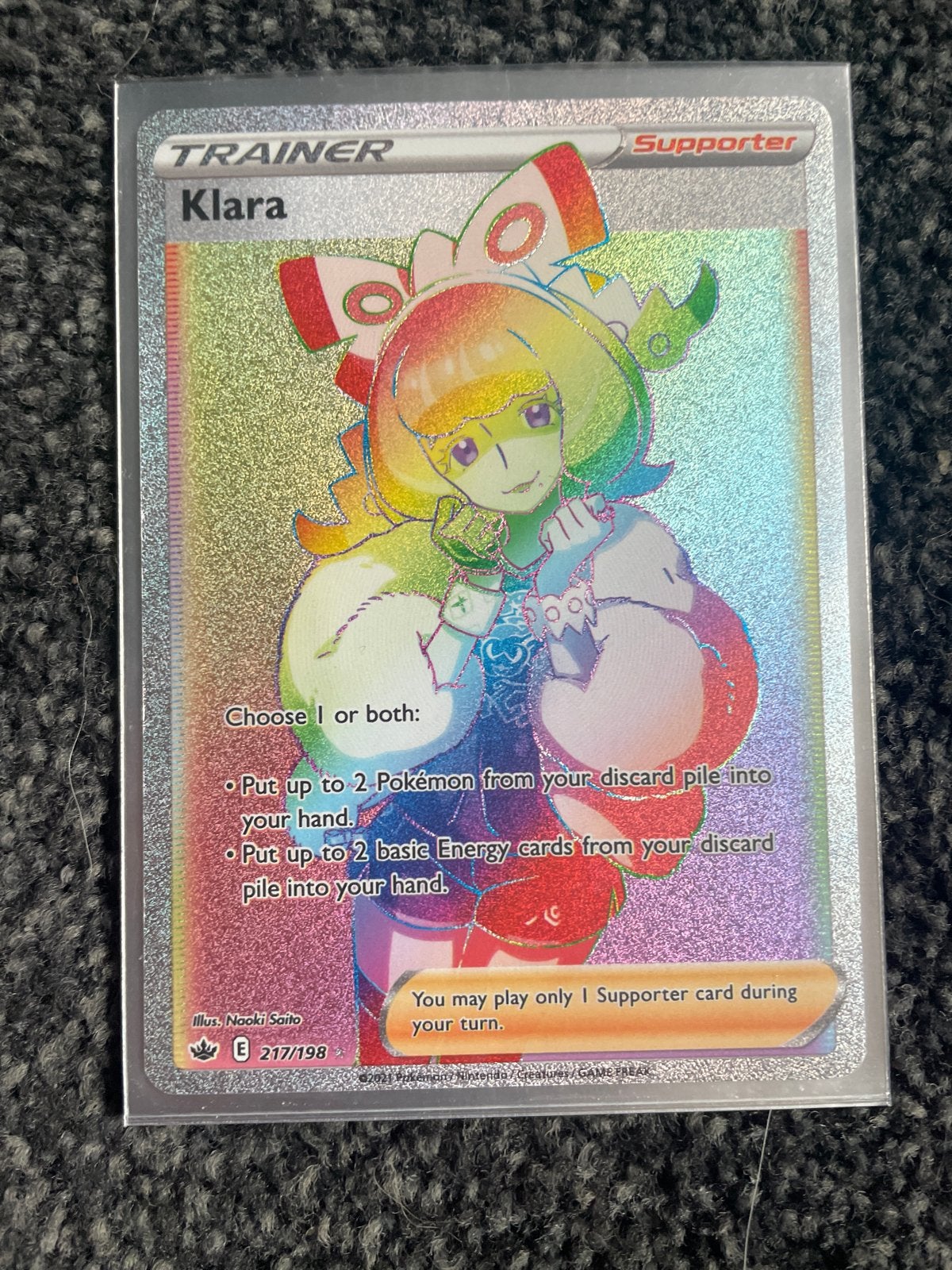 Pokémon TCG Klara Full Art Supporter Kaart 217/198, Ophalen of Verzenden, Zo goed als nieuw, Losse kaart, Foil