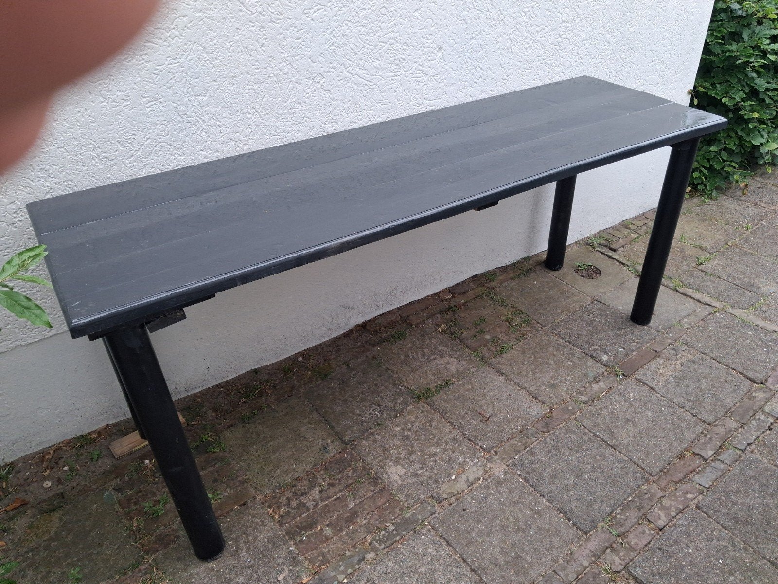 Stevige zwarte tuinbank/bijzettafel, Tuin en Terras, Tuintafels, Ophalen