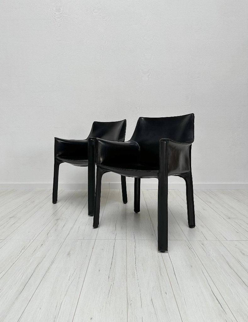 2x Cassina CAB 413 leren armstoelen Mario Bellini jaren 80