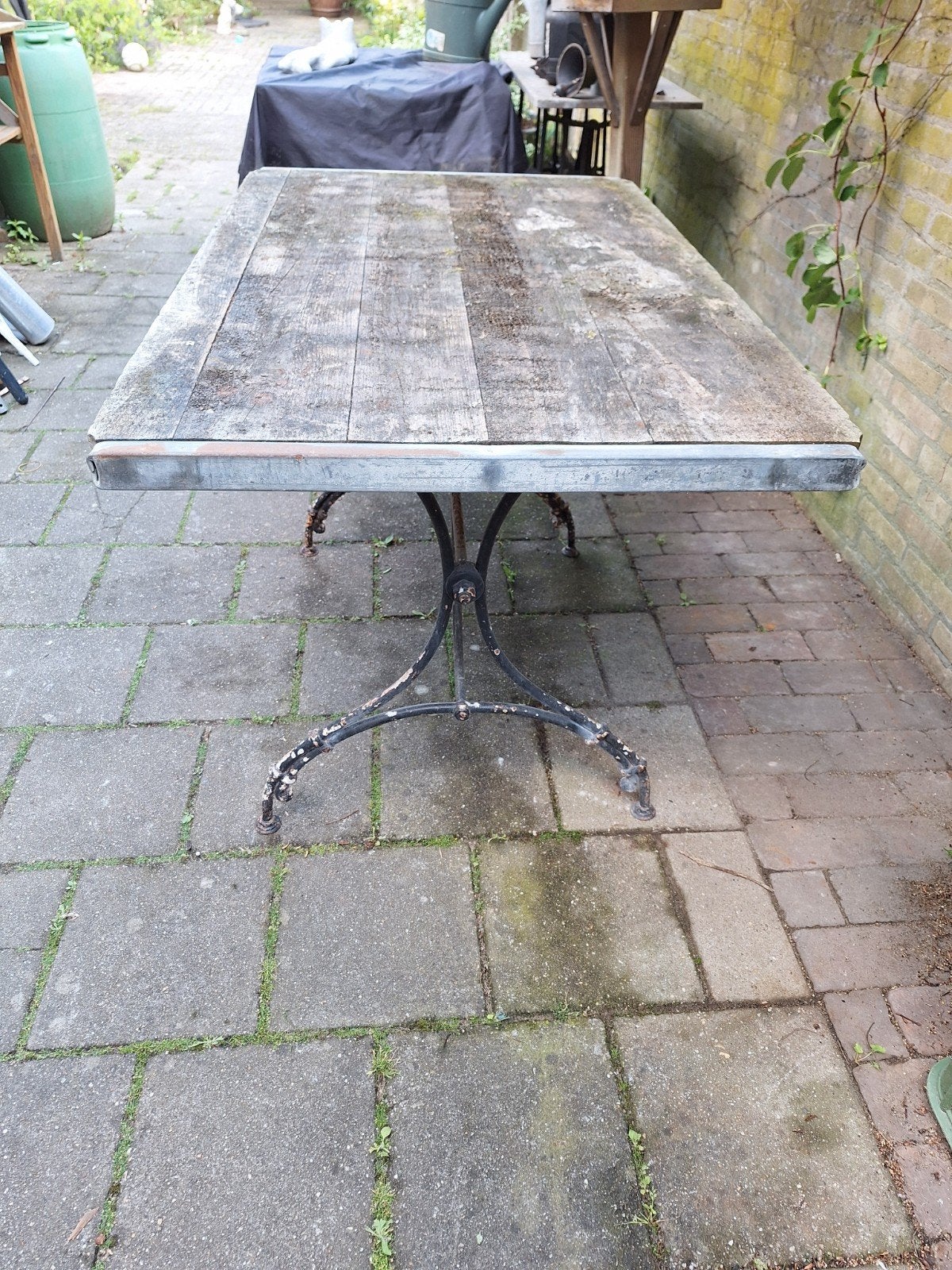 Brocante gietijzer tafel, Ophalen, Gebruikt, Rechthoekig, Metaal
