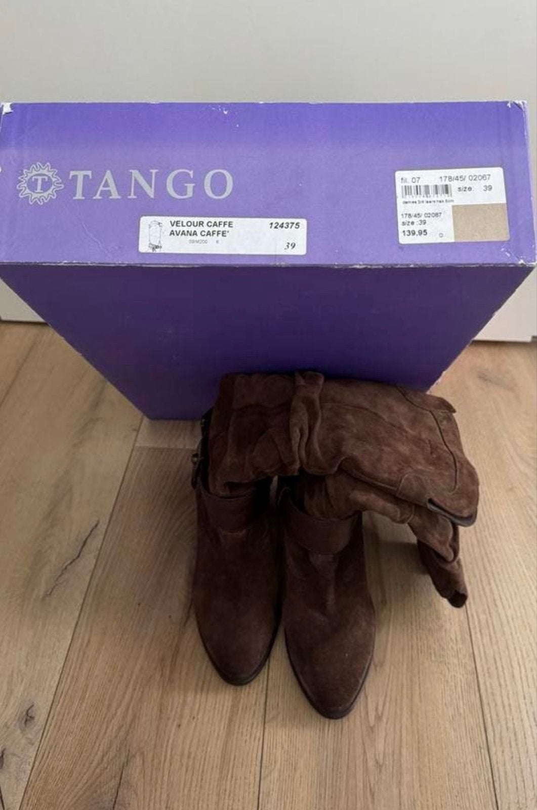 Tango Velour Caffe Avana Caffe Laarzen Maat 39, Kleding | Dames, Schoenen, Ophalen, Zo goed als nieuw, Bruin, Hoge laarzen