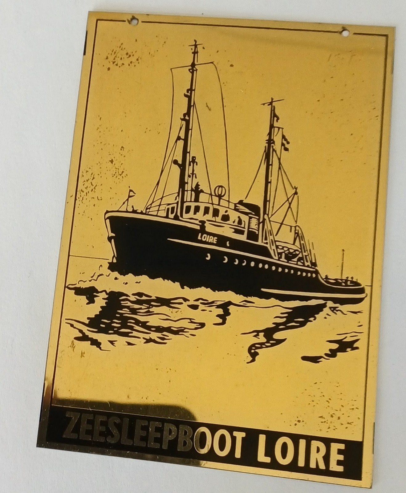 Vintage Messing Plaatje – Zeesleepboot Loire (12x8 cm), Ophalen, Gebruikt, Overige typen
