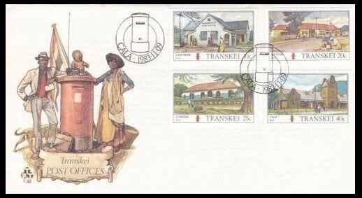 TRANSKEI 1983 Postkantoren (I) op F.D.C., Verzenden, Zuid-Afrika, Gestempeld