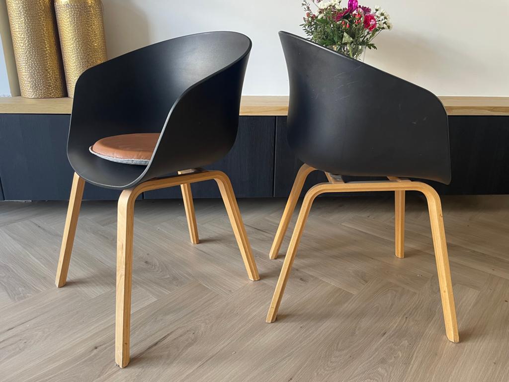 2x Designstoelen eetkamer - Als set met leren kussens, Huis en Inrichting, Stoelen, Ophalen, Kunststof, Gebruikt, Twee