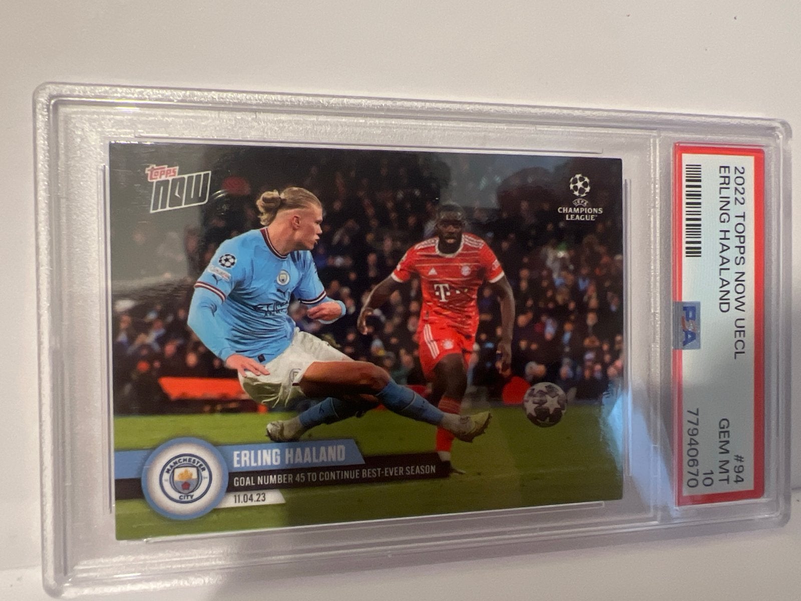 Erling Haaland Topps Now UEC L #94 PSA 10 Gem Mint‼️, Ophalen of Verzenden, Nieuw, Buitenlandse clubs, Spelerskaart