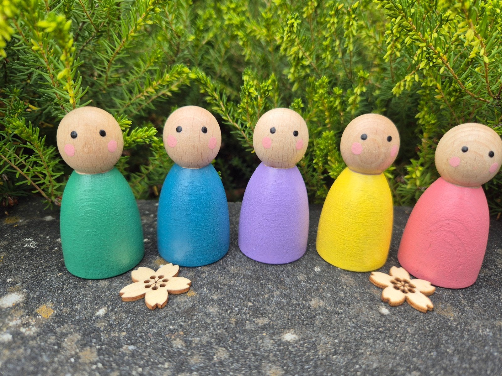 Houten peg dolls in vrolijke kleuren, Ophalen of Verzenden, Nieuw, Jongen of Meisje