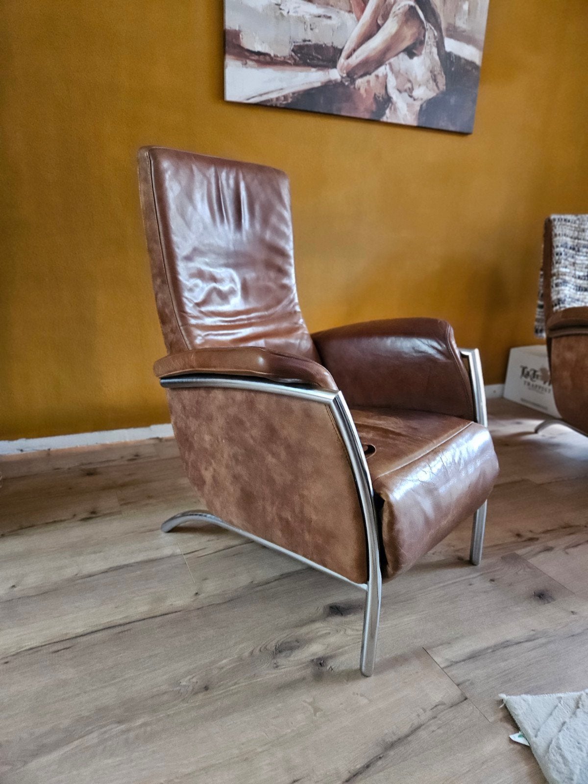 Leren relaxfauteuil met chromen frame, Huis en Inrichting, Fauteuils, Modern, Comfortabel, Gebruikt, 75 tot 100 cm, Ophalen of Verzenden