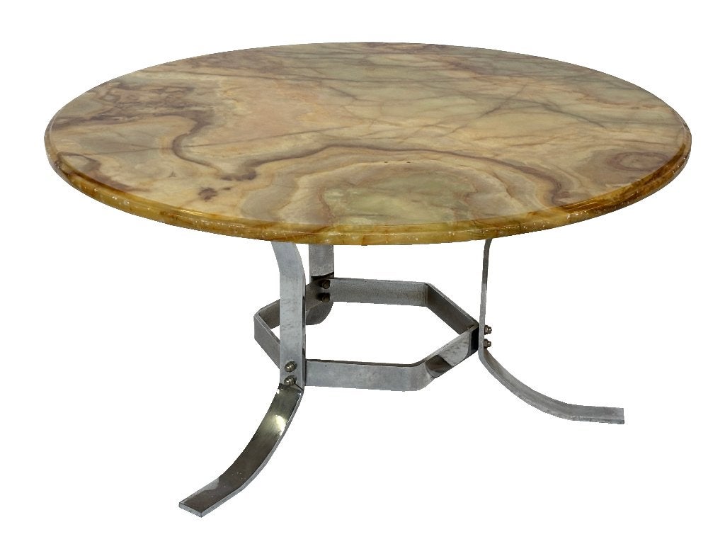 Vintage salontafel steen onyx chrome jaren 70 design
