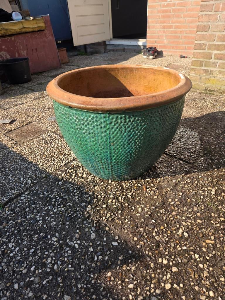 Grote keramische bloempot 55 cm met - luxe zware sierpot, Ophalen of Verzenden, Rond, Steen