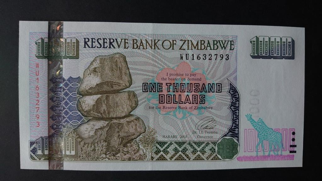 ** Zimbabwe 1.000 dollars 2003 UNC p12a **, Ophalen of Verzenden, Zimbabwe, Los biljet