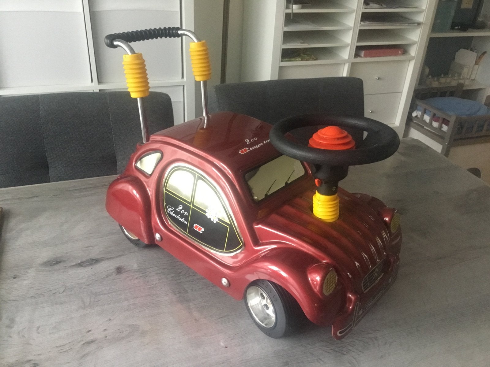 Rode 2CV Charleston Loopauto met Duwstang, Ophalen, Zo goed als nieuw