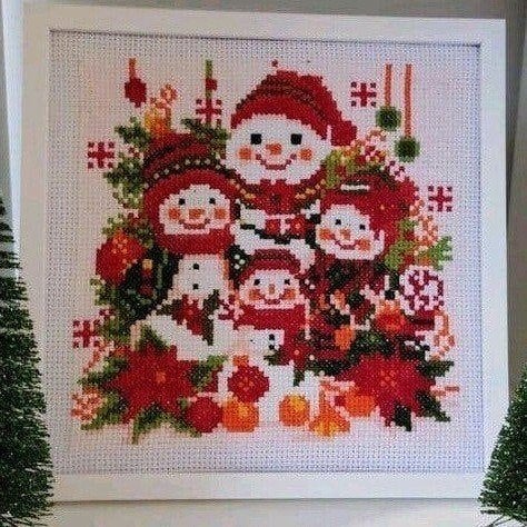 Kerst Schilderij Sneeuwpoppen - Handgemaakt met lijst, Minder dan 50 cm, Verzenden, Nieuw, Schilderij