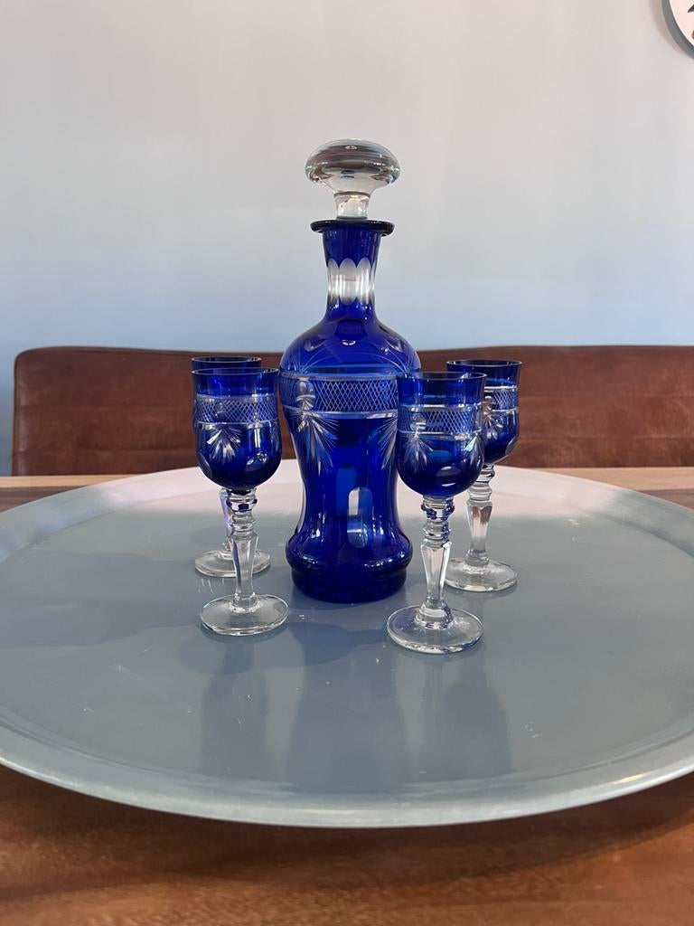 Vintage Kobalblauwe set, karaf en glazen, Ophalen
