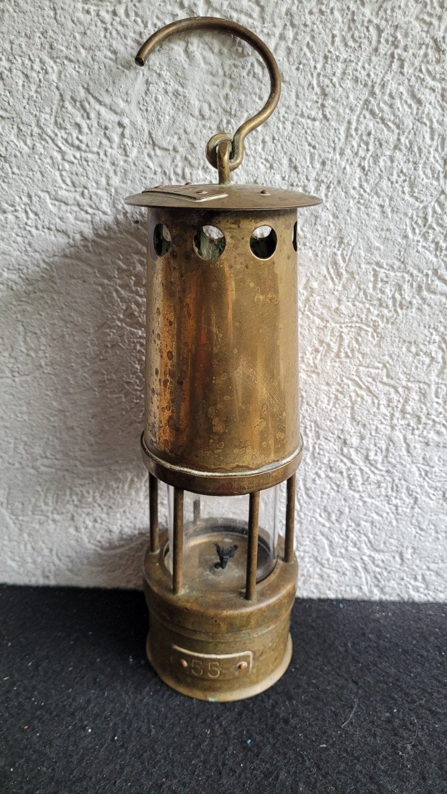 Antieke messing mijnlamp - nummer 55, Ophalen of Verzenden