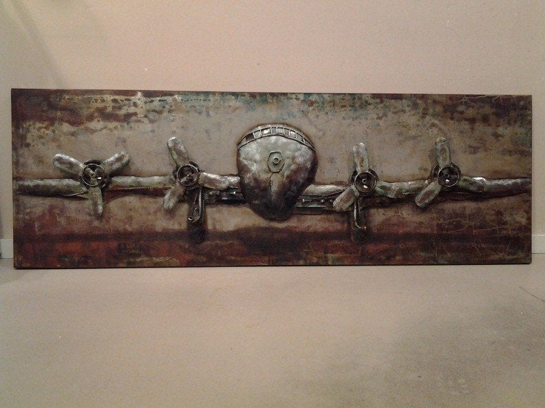 3D Metalen Schilderij Lockheed Vliegtuig – 60 x 180 cm |, Antiek en Kunst, 3D-effect, Overige technieken, Metaal, Ophalen