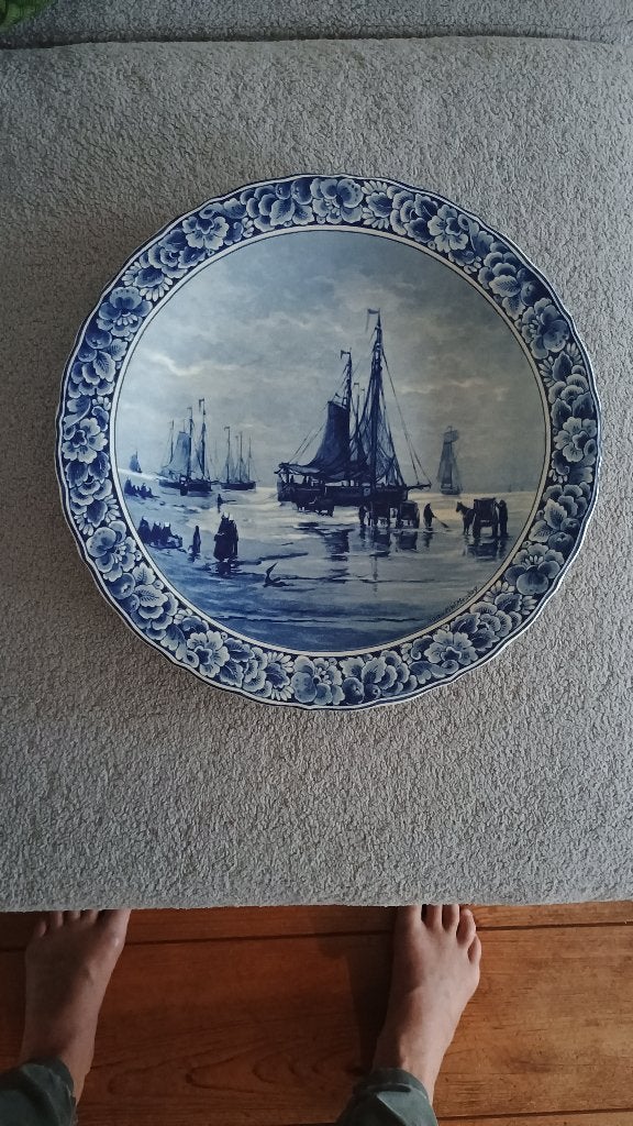 Delfts blauw wandbord H.W.Mesdag, 34 cm handwerk gelimiteerd, Ophalen