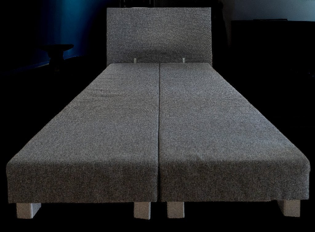 Boxspring met hoofdbord, stof kleur antraciet, Ophalen, Gebruikt, Twijfelaar, 120 cm