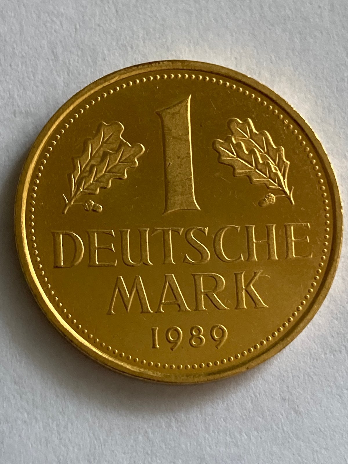 Verguldde 1 DM 1989 - J  Zeer mooi !, Verzenden, Duitsland, Losse munt, Goud