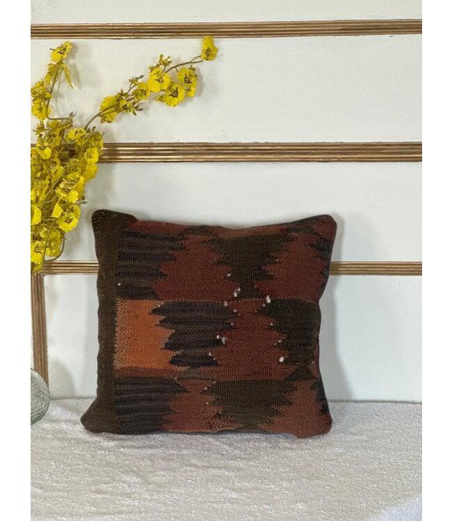 Vintage Kelim Kussen met Vulling - ca. 45x45 cm, Huis en Inrichting, Ophalen of Verzenden, Nieuw, Bruin, Vierkant