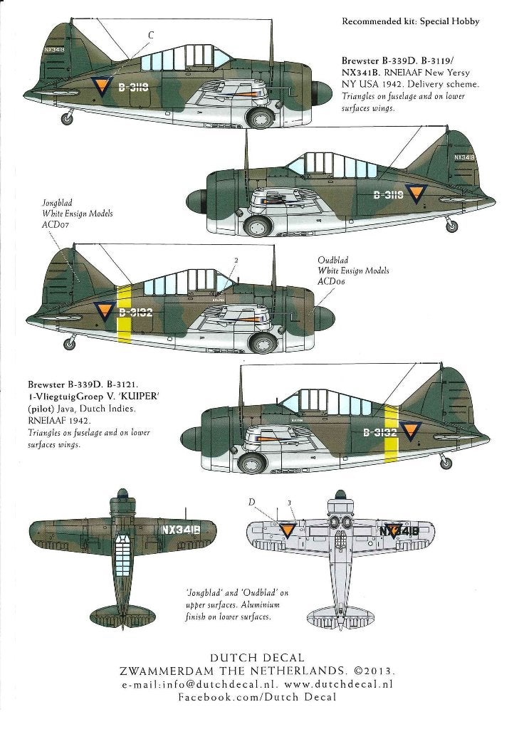 1/32 decals (uit DD32022) Brewster B-339C Buffalo ML-KNIL, Overige merken, Nieuw, Ophalen of Verzenden, Groter dan 1:72