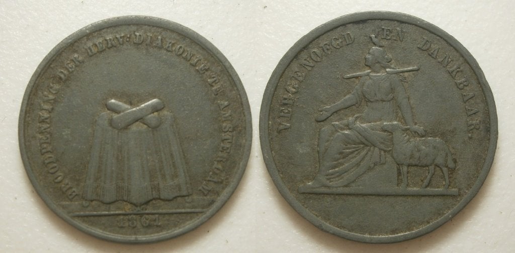 Armenpenning Diakonie te Amsterdam 1861, Ophalen of Verzenden, Overige materialen, Nederland