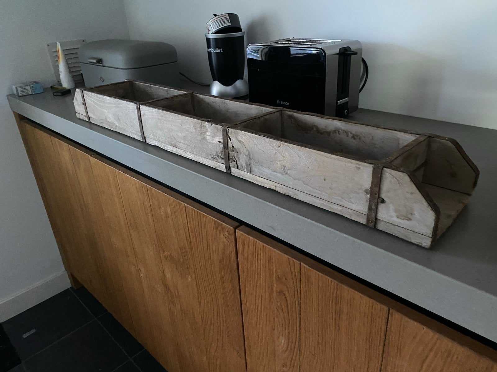 Vintage houten baksteenmal met 3 vakken - 100 cm, Ophalen of Verzenden