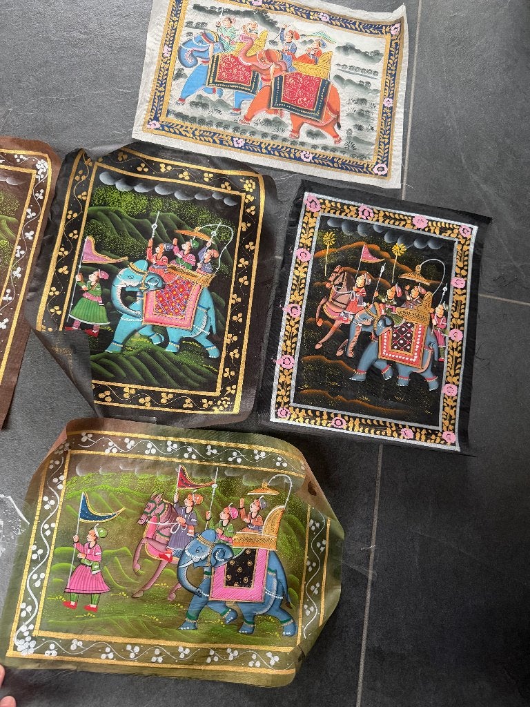 India schilderij op dun zijde Indiase schildering, Nieuw, Ophalen of Verzenden, https://verburgtvintage.nl/#contact, Schipluidenlaan 20 5035KJ Tilburg